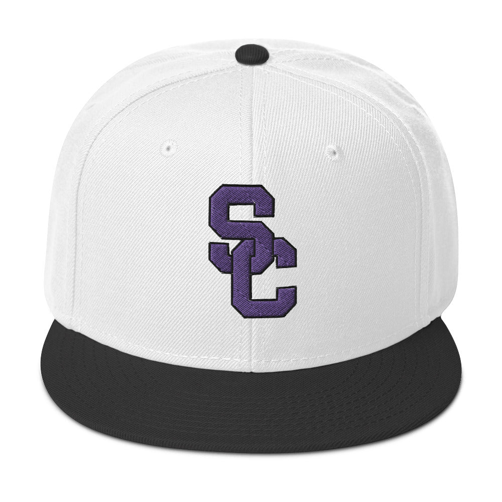 SC White and Black with Purple Lettering Snapback Hat