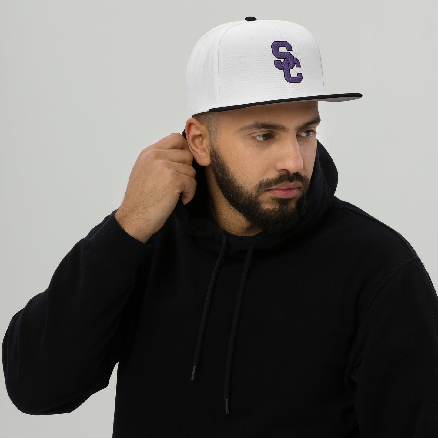 SC White and Black with Purple Lettering Snapback Hat