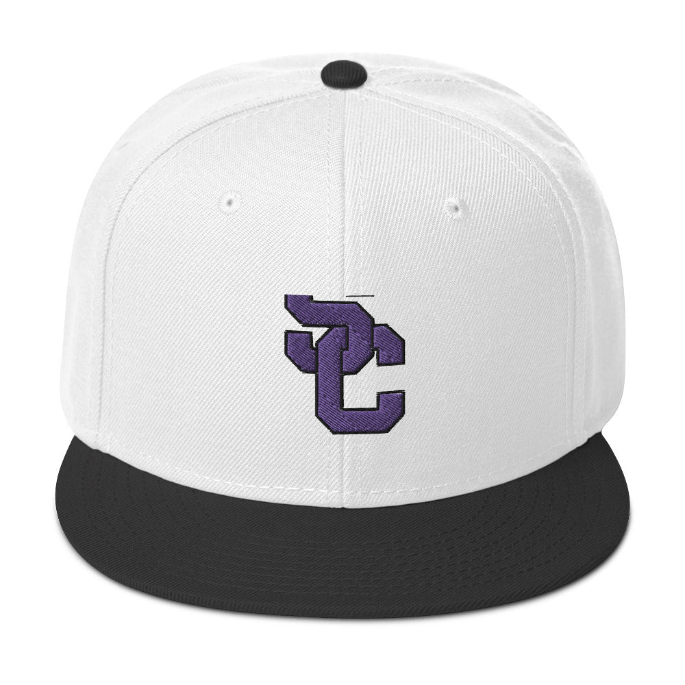 SC White and Black with Purple Lettering Snapback Hat