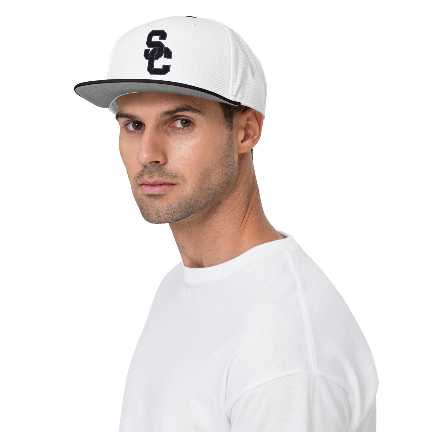 SC White and Black with Black Lettering Snapback Hat