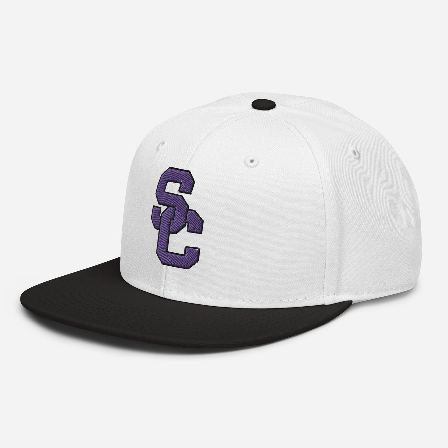 SC White and Black with Purple Lettering Snapback Hat