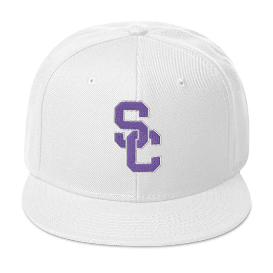 SC White with Purple Lettering Snapback Hat