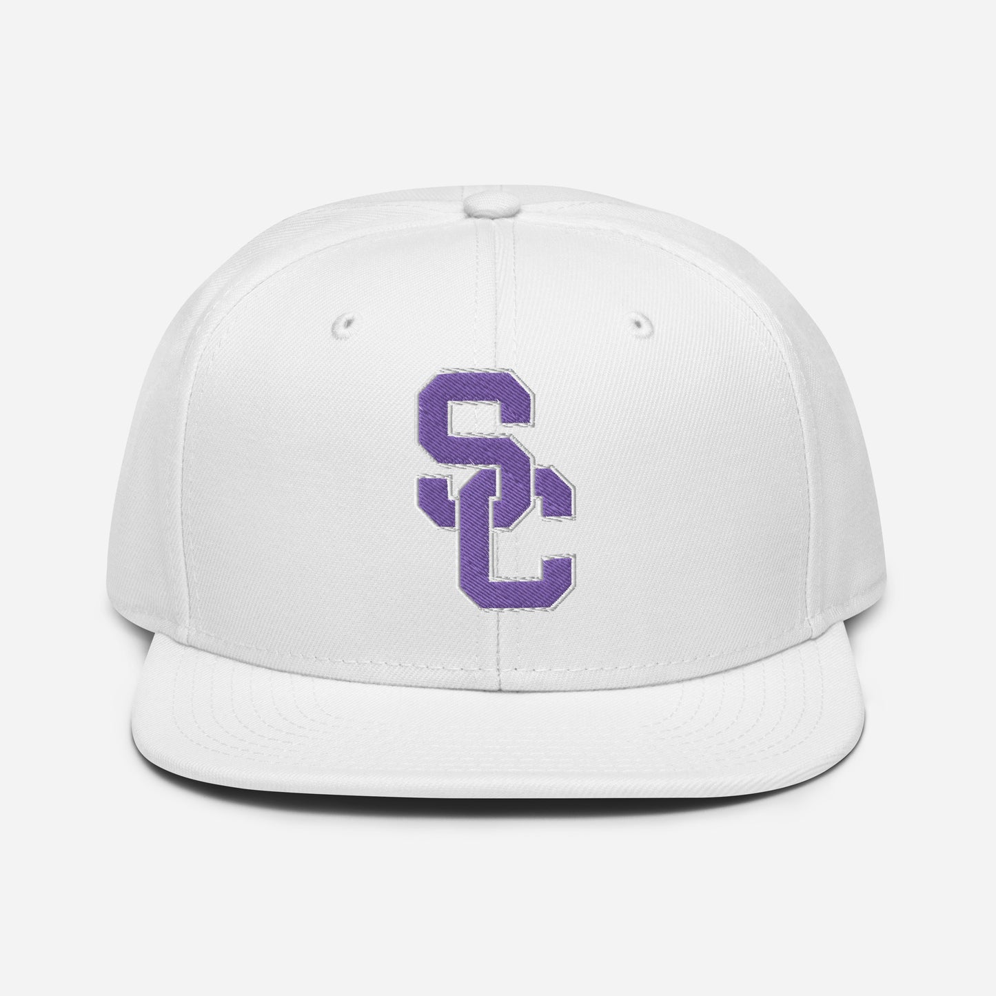 SC White with Purple Lettering Snapback Hat