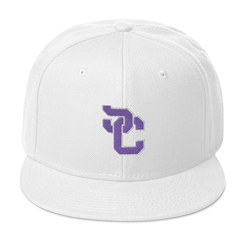 SC White with Purple Lettering Snapback Hat