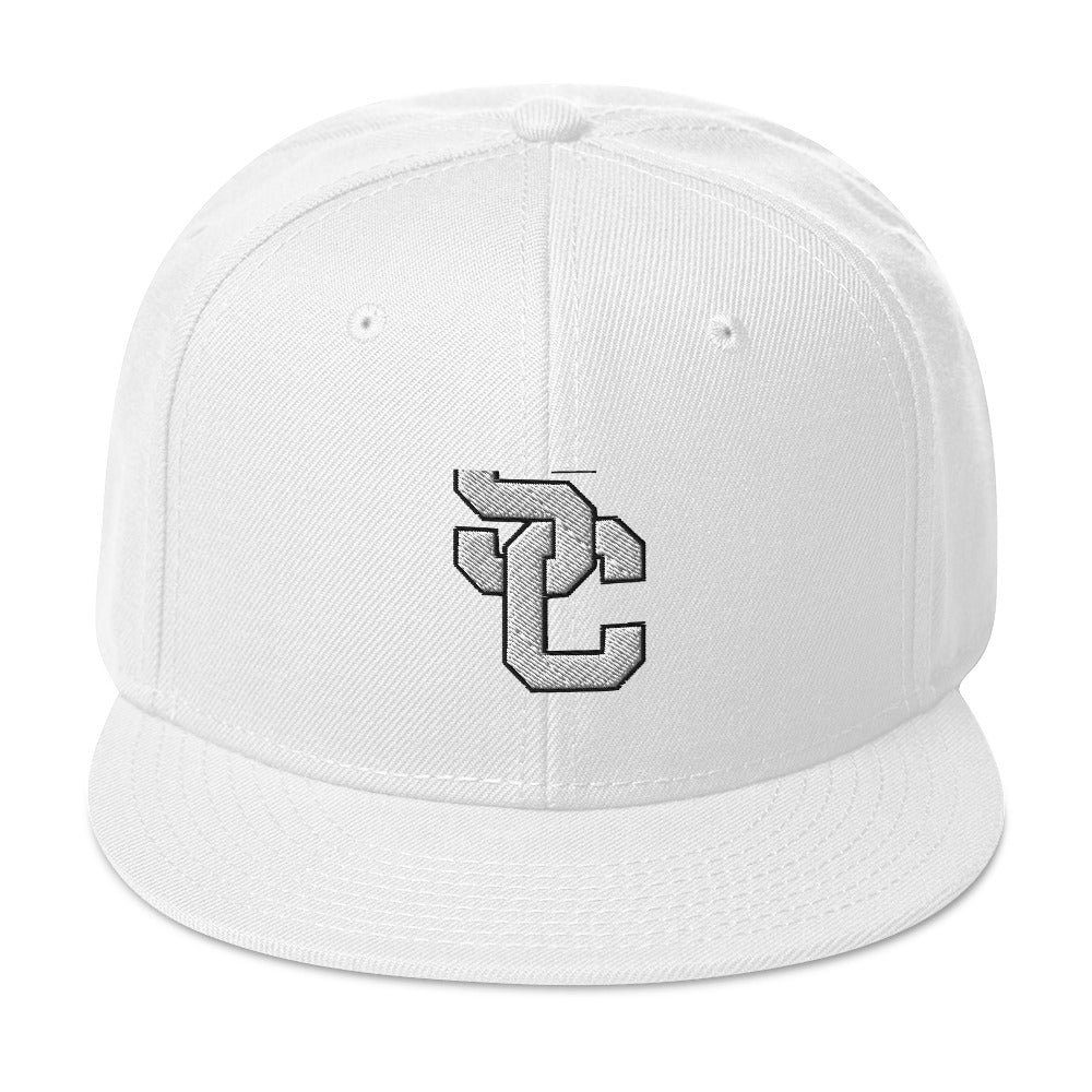 SC White with White Lettering Snapback Hat