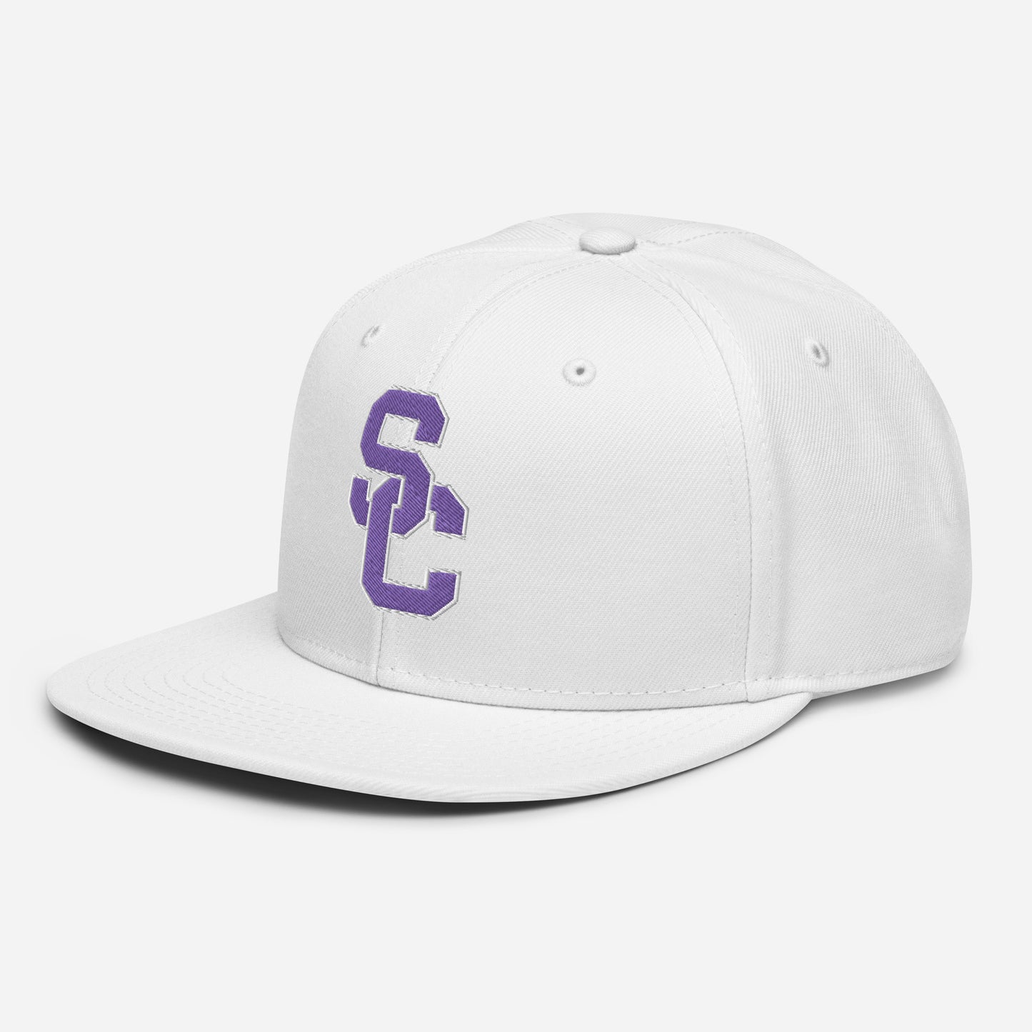 SC White with Purple Lettering Snapback Hat