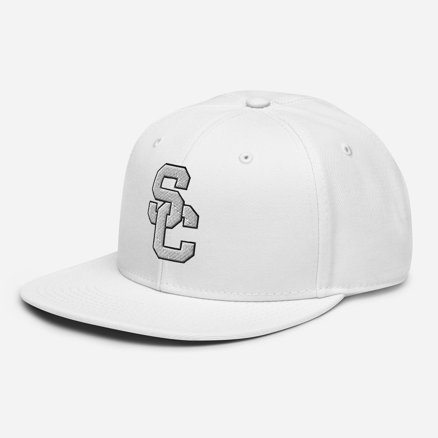 SC White with White Lettering Snapback Hat