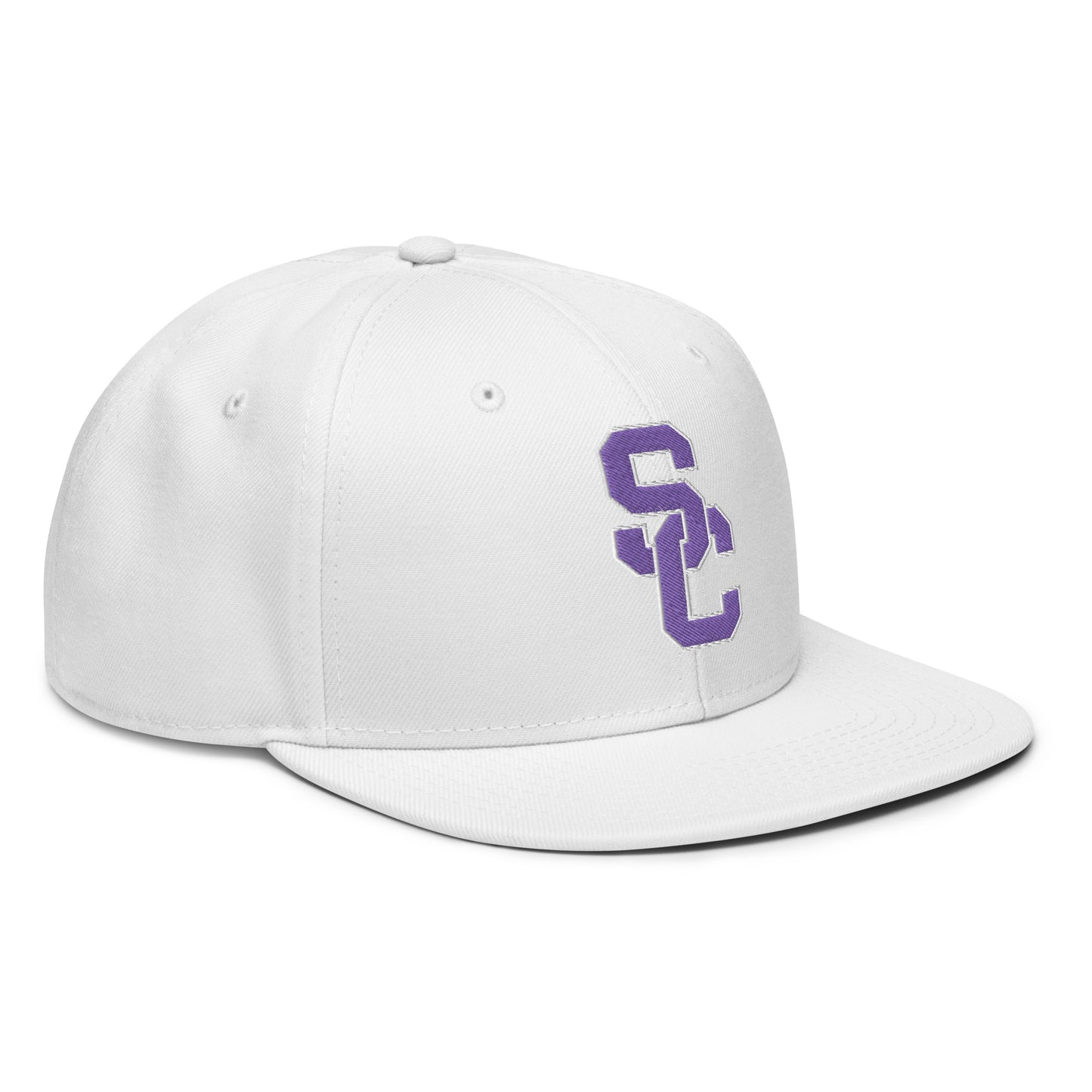 SC White with Purple Lettering Snapback Hat