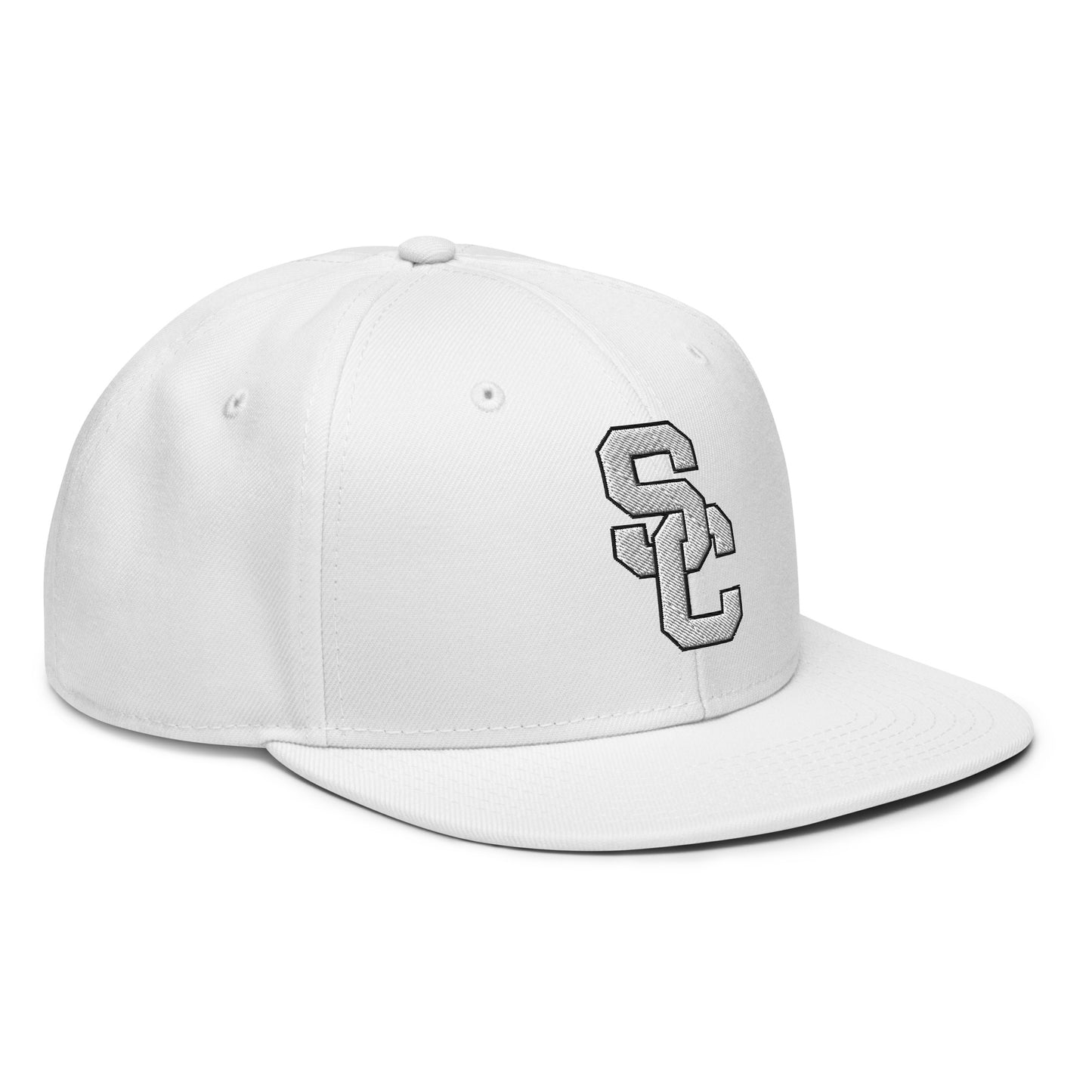 SC White with White Lettering Snapback Hat